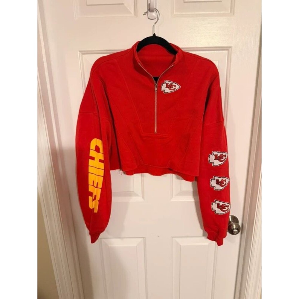 NWT Ultra Game NFL Kansas City Chiefs Womens Cropped Quarter Zip Sweatshirt L